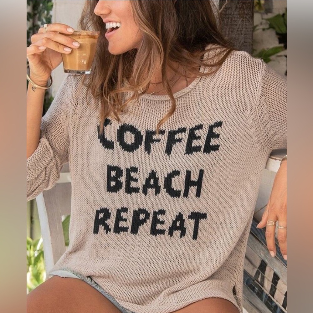 Wooden Ships Coffee Beach Repeat Knit Pullover Sweater Relaxed Fit Size M/L